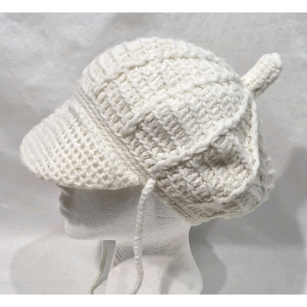 Cream Knit Womens Cabbie Hat Plastic Insert Brim Slouchy NewsBoy Gatsby No Tag